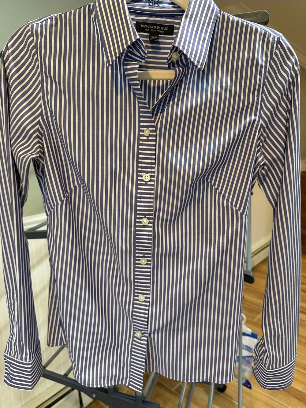Banana Republic Navy and White Vertical Stripe Dress Shirt